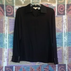 Long Sleeve Black 100% Silk Blouse